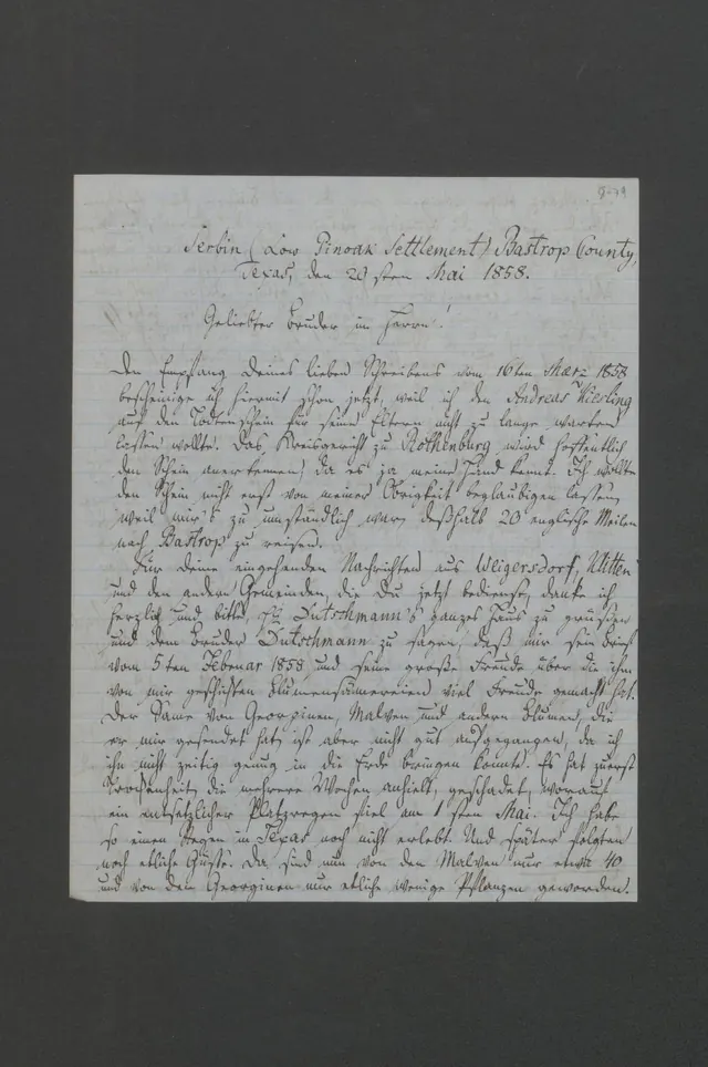 Johann Kilian to Gotthold Albert Gumlich, 20 May 1858