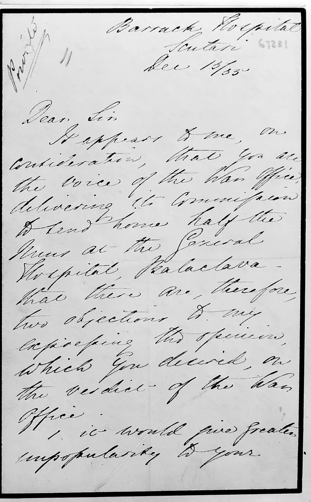 Florence Nightingale to Lt. Col. Lefroy, 15 Dec 1855