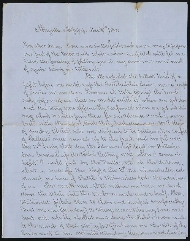 Capt. Calvin R. Johnson to his wife Lucy, 4 Dec 1862