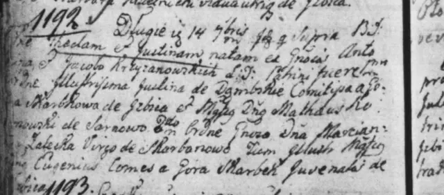 Baptism of Tekla Justyna Krzyżanowska, 1782