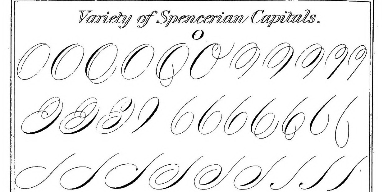 Spencerian, from Spencerian Key to Practical Penmanship, plate: Variety of Spencerian Capitals, 1866